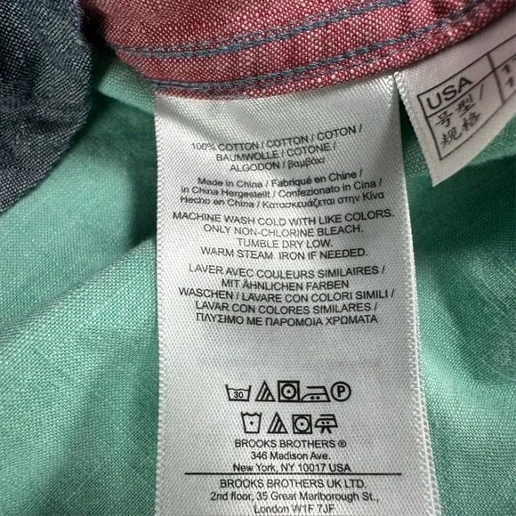 Brooks Brothers Red Fleece Colorblock Chambray Button Down Shirt Men's Medium - Picture 9 of 9